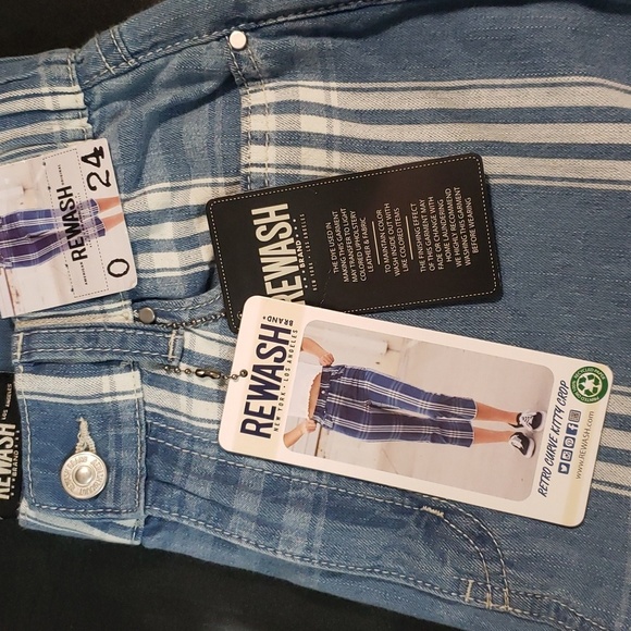 NWT Rewash Retro Curve Kitty Crop, blue and white plaid - Picture 3 of 7